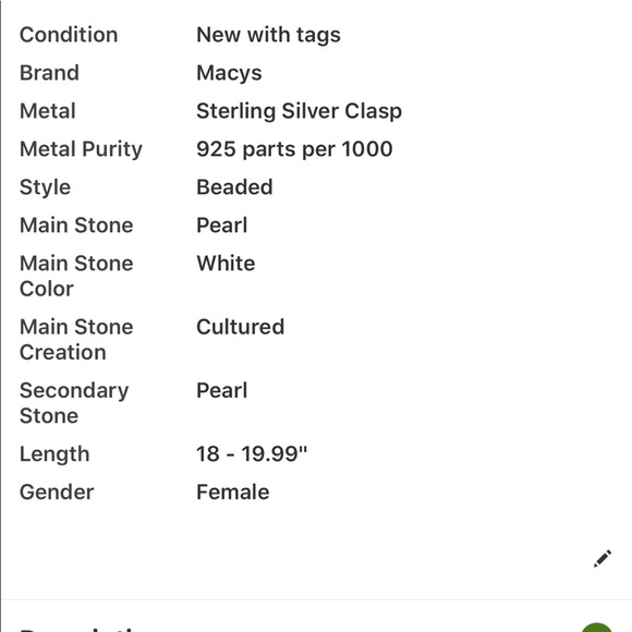 18” Cultured Pearl Necklace, From Macy’s BNIB - Picture 7 of 7